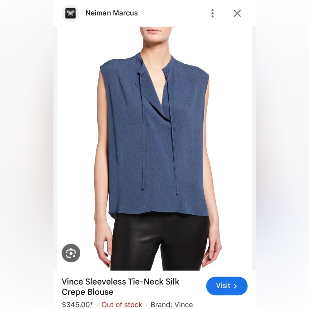 Vince sleeveless blue silk crepe tie blouse